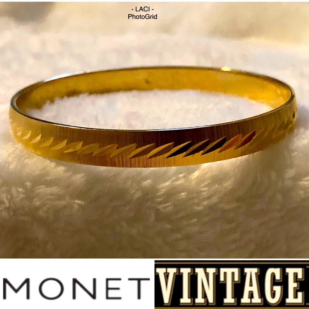 3/$25 Vintage 80s Monet Goldtone Laser Diamond Cut Bangle Bracelet